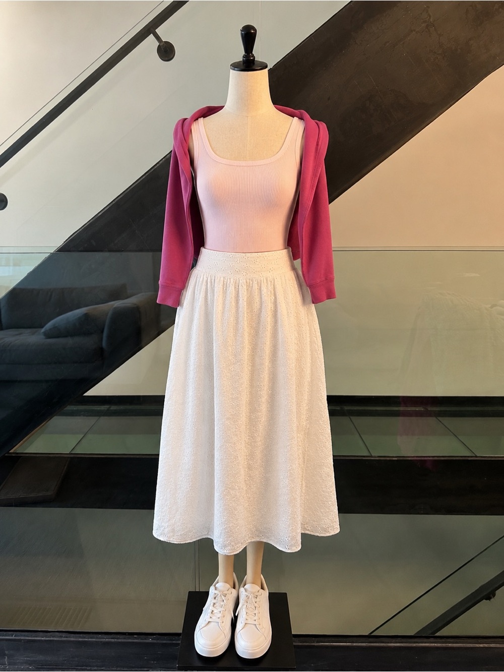 Wayf White‎ Eyelet Lace Midi Skirt